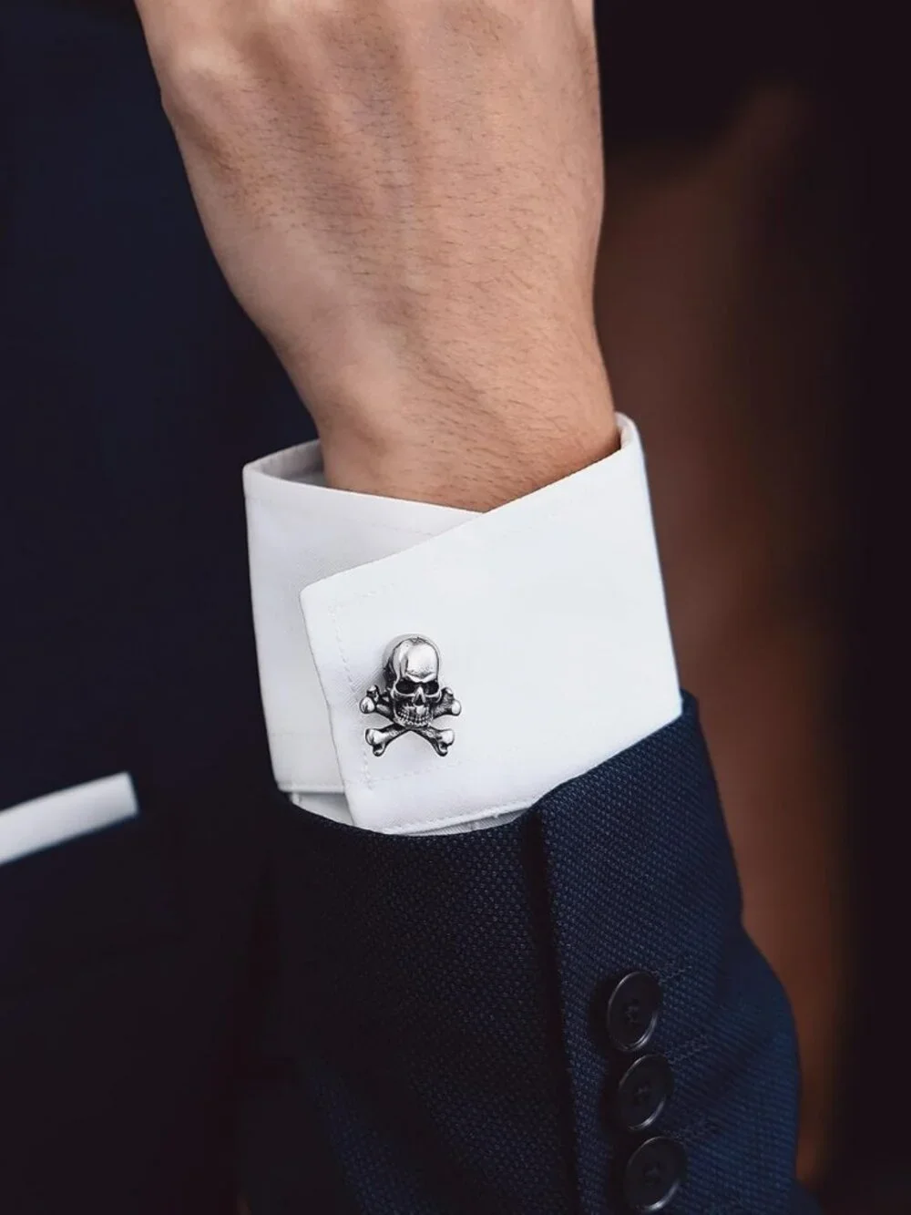 Gothic Skull Cufflinks for Men - Stainless Steel Punk Crossbone Accessories for